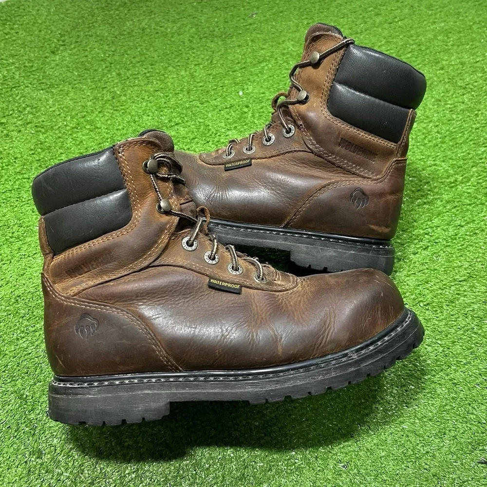 Wolverine Leather Work Book 7.5 Floorhand Waterproof Steel Toe‎ Brown EUC